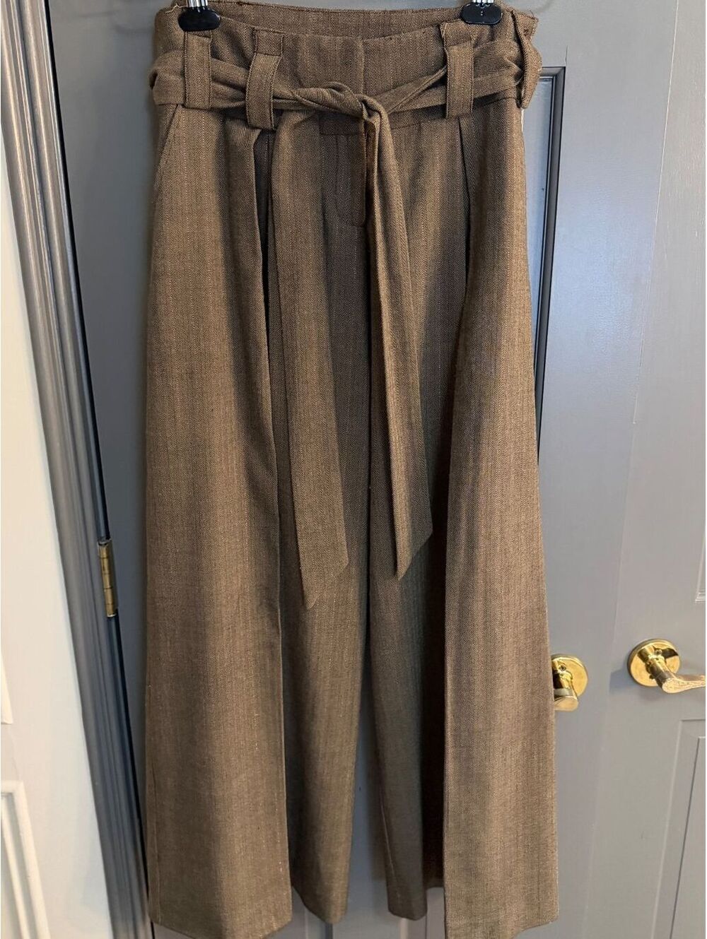 Walter Baker High-Waisted Wide-Leg Pleated Trousers with Tie Belt Sz 6